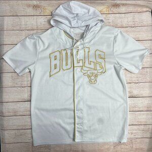 NBA Chicago Bulls White Gold Hooded Button Jersey XL #66 Chicago Short Sleeve